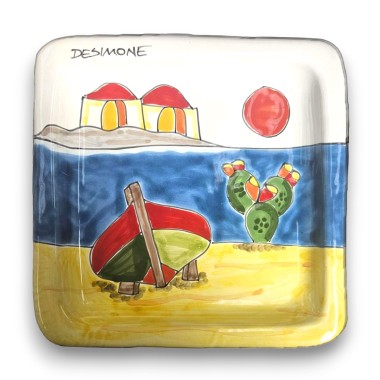 Piatto quadrato artigianale Dammusi Elaborato 20x20 ceramiche de simone Piatto quadrato artigianale Dammusi Elaborato 20x20 ceramiche de simone